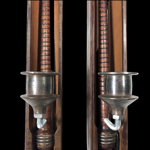 2ct VTG Candleholders Bullet Boat Shuttle Spool Wood Loom Weaving Cotton Mills - Picture 8 of 13